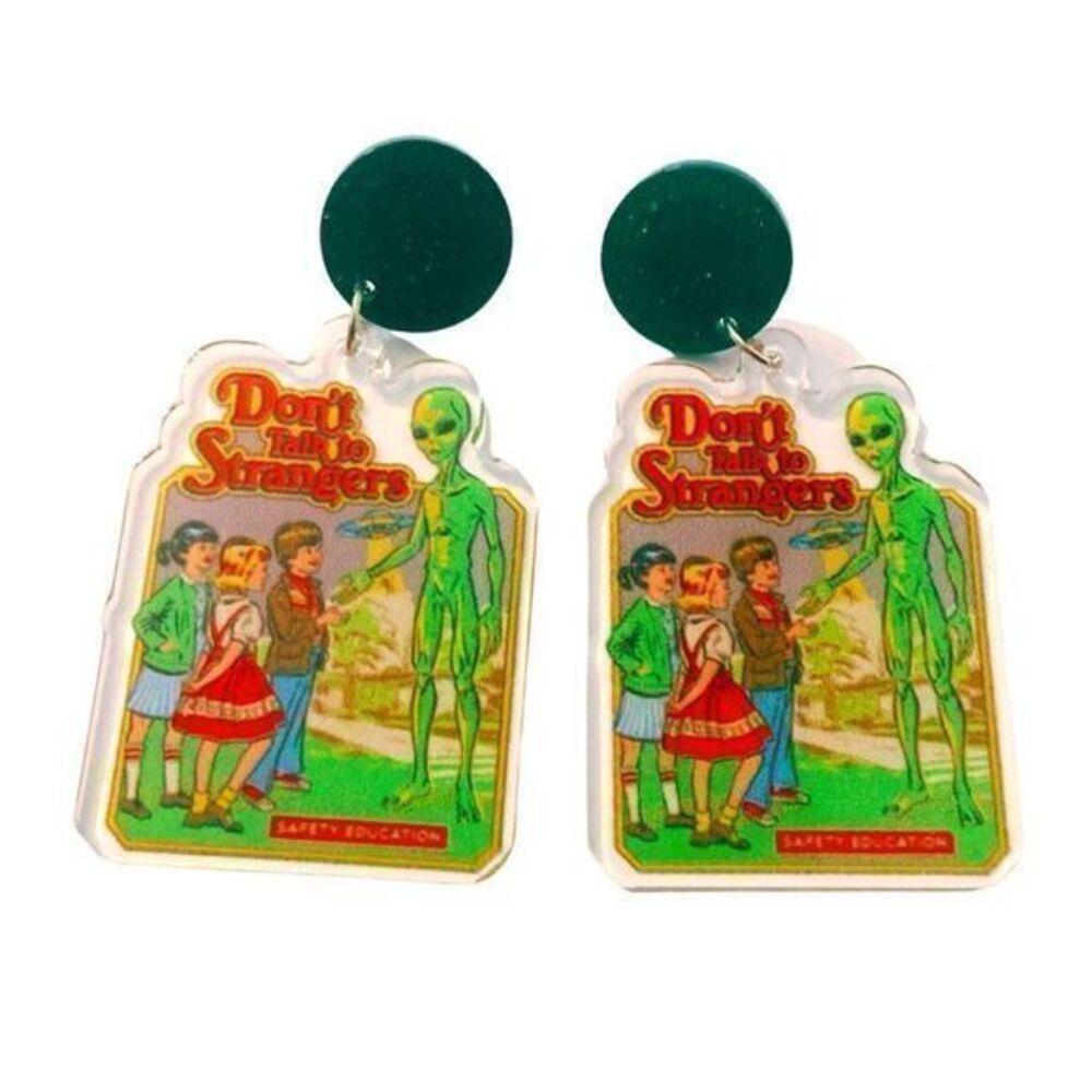 Steven Rhodes "Don't Talk To Strangers" Retro Acrylic Dangle Fashion Earrings
